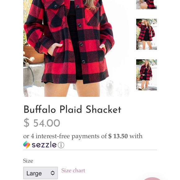 Sweet Lovely by Jen red black buffalo plaid l shacket coat Large - Picture 3 of 14